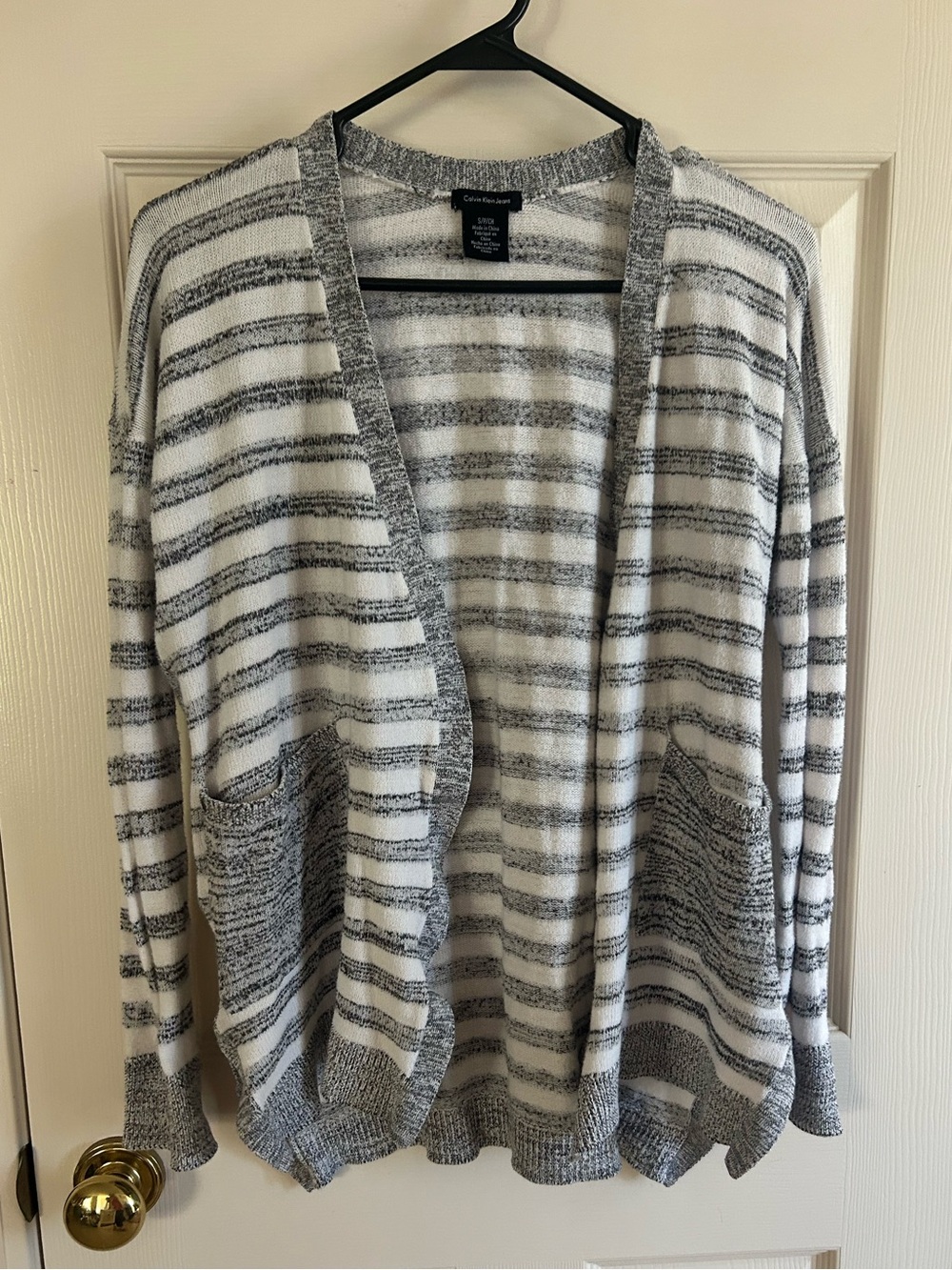 Calvin Klein Jeans Gray & White Striped Open-Front Cardigan